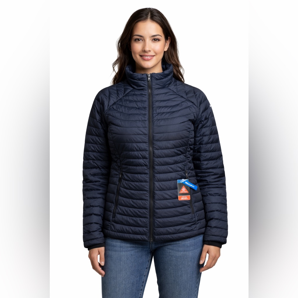 Columbia Women’s 2x White Out Omni Heat Jacket Zippered Hand Pockets Black